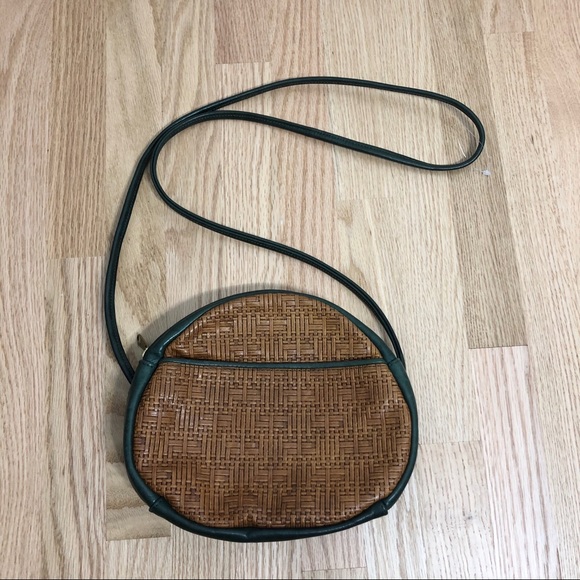 Vintage Handbags - Vintage MacClay Leather Circle Crossbody Bag Woven